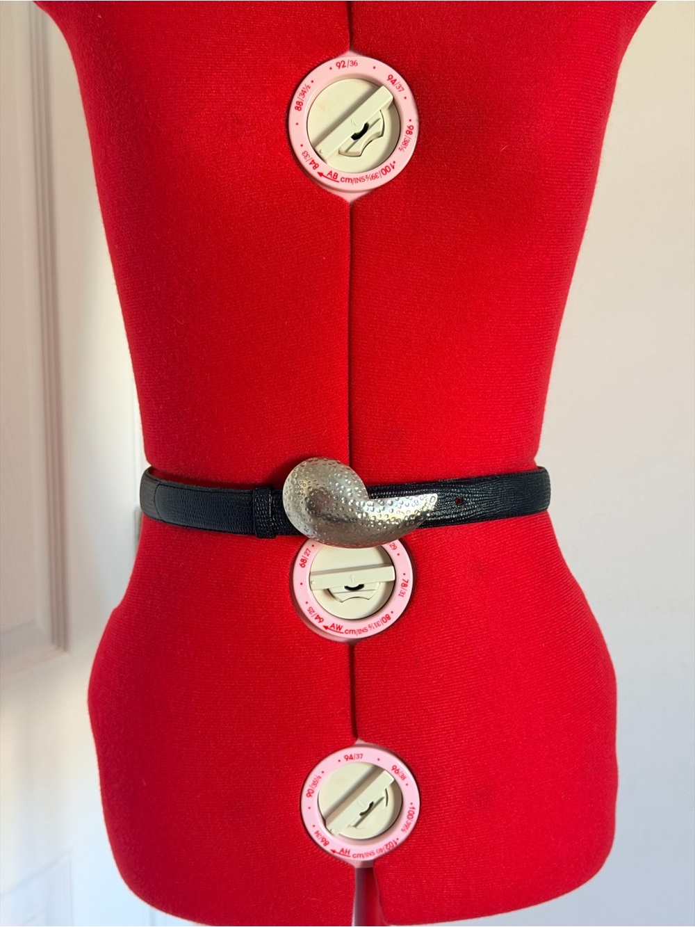Vintage 80s 90sBonded Leather Belt Art Deco Abstract Buckle Dali Style S/M Doen
